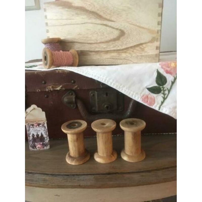 houten brocante klossen - 3 x oud roze