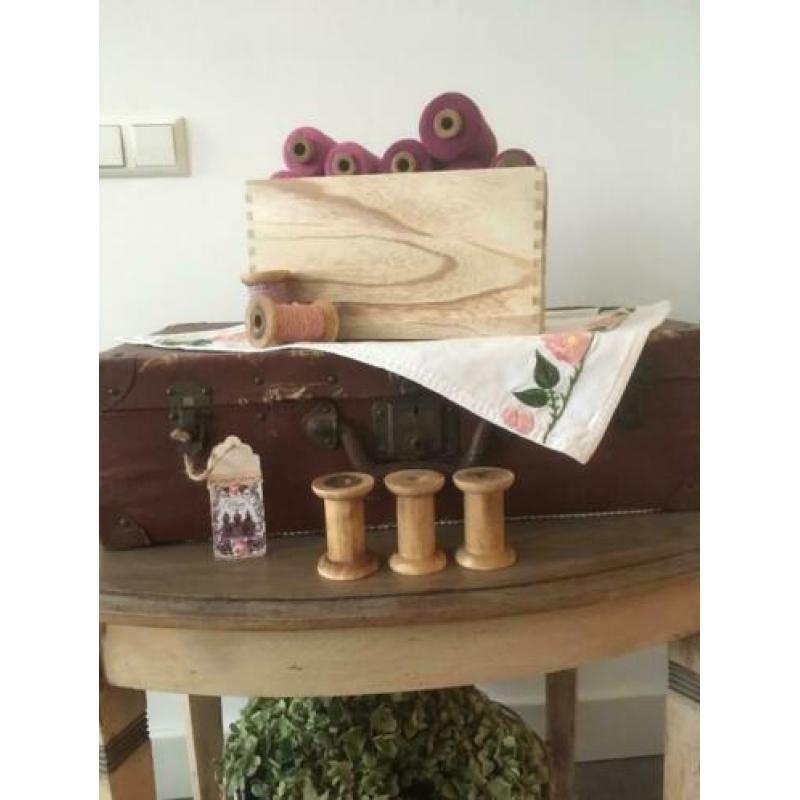 houten brocante klossen - 3 x oud roze