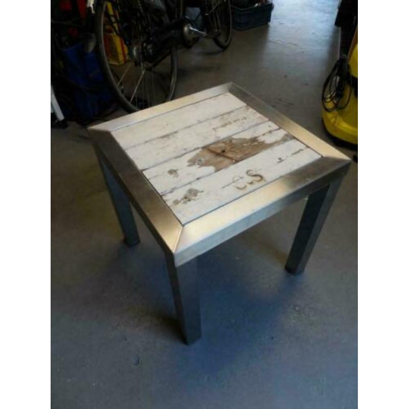 rvs tafel met oud wrakhout design ,tafel rvs desing met wrak