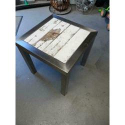 rvs tafel met oud wrakhout design ,tafel rvs desing met wrak