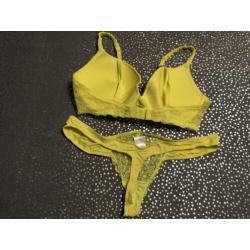 Hunkemoller gif groen geel padded beugel bh 80E string xl